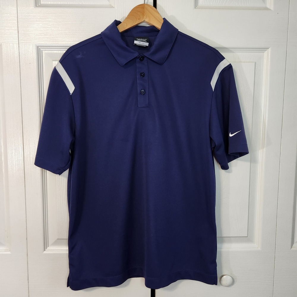 Nike Golf Mens Dri-FIT Polo Shirt Navy Blue White Contrast Size M Short Sleeve